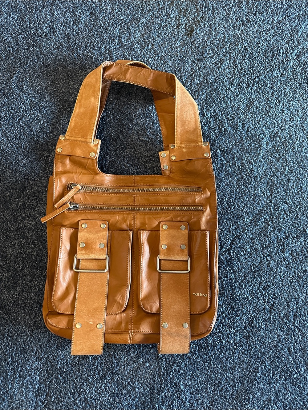 Matt & Nat Tan Leather Messenger Bag with Front Pockets